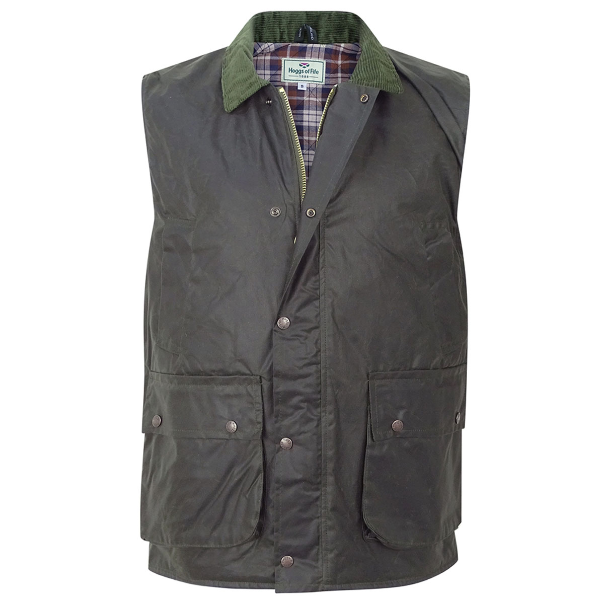Hoggs Of Fife Padded Waxed Waistcoat Olive