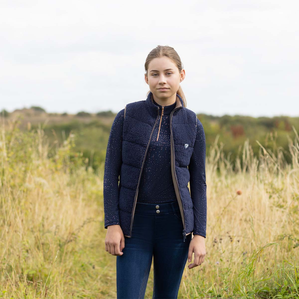 Hy Equestrian Elevate Country Mizs Teddy Gilet Navy Blue