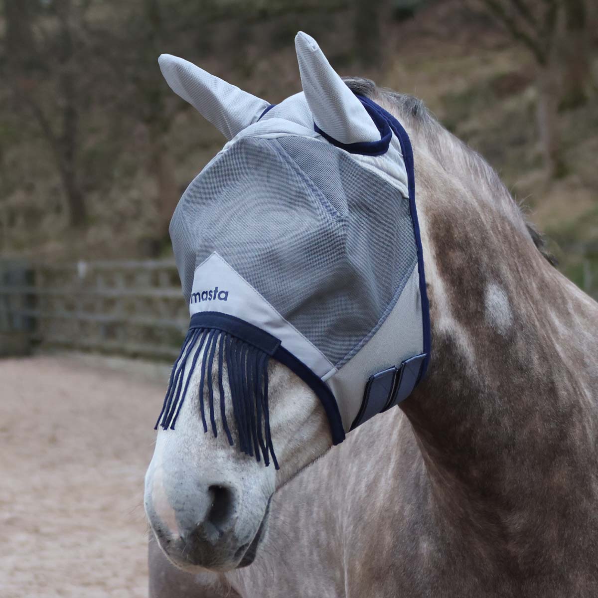 Masta Fly Mask with Ears and Nose Fringe Grey